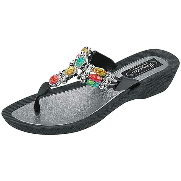 Grandco Women's 25277g Aruba Jeweled Waterproof Molded Sole Flip Flop Thong Sandals 
